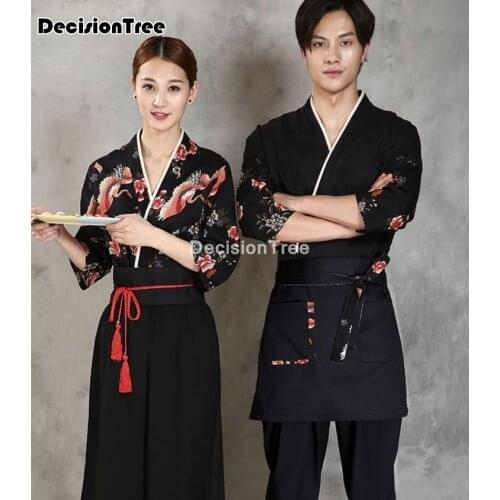 2021 unisex japanese style kimono cook uniform full sleeved restaurant chef uniforms overalls kitchen cook clothes