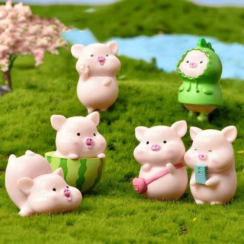 Cute Piggy Micro Landscape Ornament Multipurpose Mini Animals Figurines for Home Garden Decoration XHC88