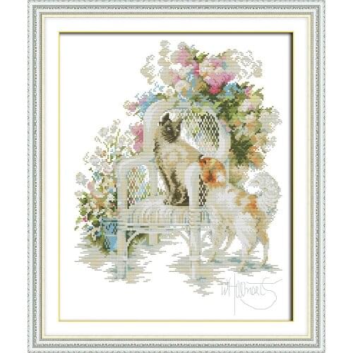 The cat and the dog cross stitch kit aida 14ct 11ct print canvas hand sew cross-stitching embroidery DIY handmade needlework