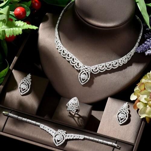 HIBRIDE New Arrival AAA CZ Bridal Wedding Jewelry Sets Geometric Design 4pc Set for Women Jewelry Parure Bijoux Femme N-848