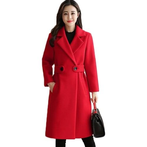 Women Woolen Coat New Winter Jacket Female Long Warm Wool Jacket Coat Large size Women Outerwear Loose Solid Woolen Coat K882