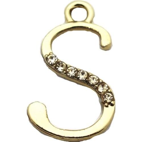 Wholesale 20pcs/lot Meatl Gold Letter S Crystal Dangle Charms Fit Women Bracelet & Bangles Hanging Charms DIY Jewelry