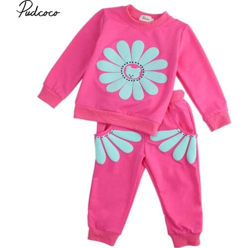 Sun Flower 2019 Autumn Winter Casual Clothing Set Cotton 2Pcs Baby Toddler Girls Kids Pants+Sweatshirt Clothes Outfits 0-4 Years