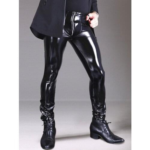 Sexy High Elastic PVC Shiny Pencil Pants Latex Faux Leather Fashion Punk Pants Zipper Front Glossy Pencil Pants Plus Size F116