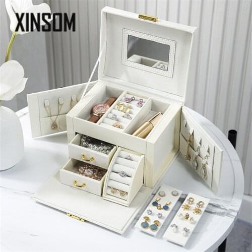 XINSOM Fashion Box For Jewelry Women Three Layers High Capacity Jewelry Storage Box Portable Travel Case Casket Birthday Gift
