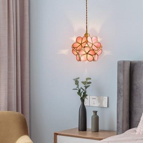 Modern Creative Colored Petal Glass Chandelier Corridor Bedroom Headlamp Simple LED Luxury Copper Chandelier