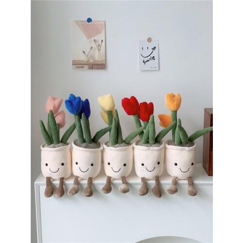 Fabric Tulip Smile Plush Pot Decoration Flower Pot B & B Cafe Smiley Face Table Decoration
