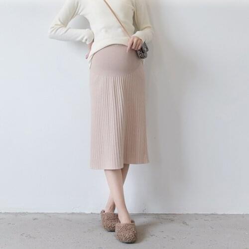 Knitted Skirt Maternity Clothes For Pregnant Women Autumn Winter Stretch Bottoming Ribbed Split Skirts Pregnancy Clothing