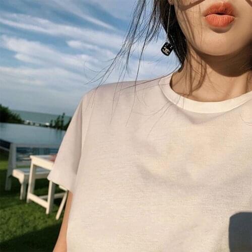 YVYVLOLO Za Summer Tshirt Women England Style Simple Solid O-neck Cotton100% Match Basic Harajuku Tshirt Camisetas Verano Mujer