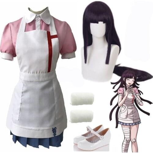 Halloween Female Dangan Ronpa 2 Mikan Tsumiki Danganronpa Dress Cosplay Costume Ladies Role Playing Uniform wig shoes petticoat
