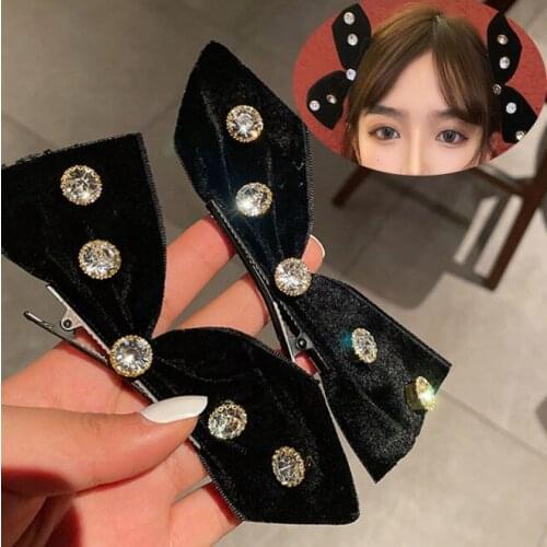 1set Retro Elegant Fabric Hairpin Large Bow Hair Clip Pin Jewelry for Women Crystal Rhinestone Headpiece Girl Hair Accessories