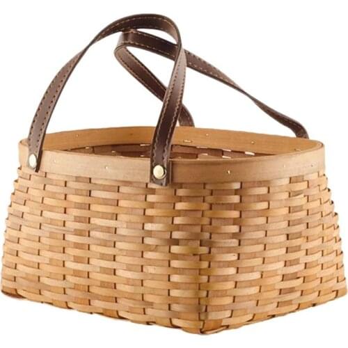 1pcs Wood Weaving Flower Storage Basket Portable Fruit Food Holder With Handle For Picnic Kitchen Storage Supplier