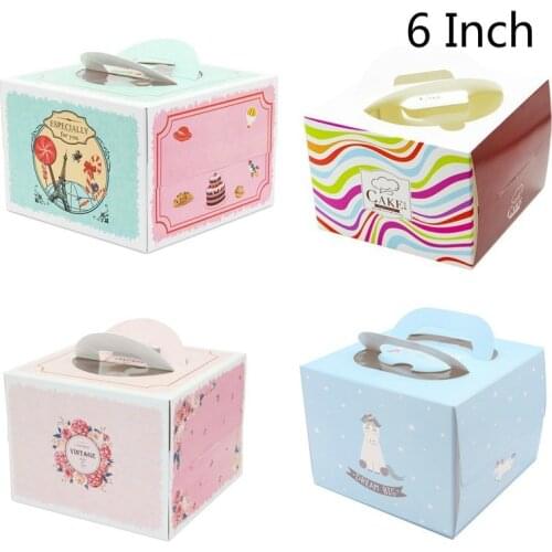 10 Set 6 Inch Cake Box With Window Paper Cheese Birthday Cake Boxes With Handle Wedding Party Cake Boxes For Kids 20x20x15cm