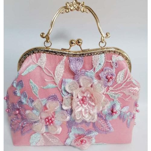 Summer Pink Flowers Kiss lock Shell Bags Wedding Bag Chain Women Shoulder Crossbody Bag Tote Womens Handbags Purses Mother Gift