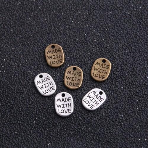 40pcs Antique Metal Alloy 11*9mm Round Lettering "MADE WITH LOVE" Jewelry Pendant Charm Jewelry Finding