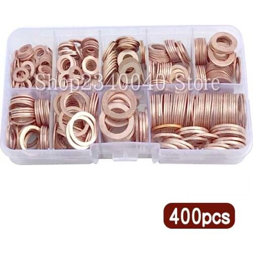 400Pcs Copper Sealing Washer Sump Plug Oil For Boat Crush Flat Seal Ring Tool Washer Flat Spacer Washer Seals Gasket Ring 5-14mm