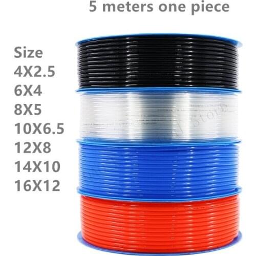 5m pneumatic hose pu pipe 4 * 2.5 mm 6 * 4 mm 8 * 5 mm 10 * 6.5 mm 12 * 8 14 * 10 mm 16 * 12 mm air tube compressor hose