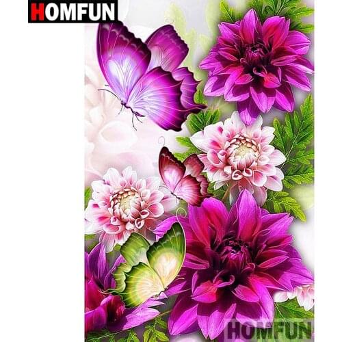 HOMFUN 5D DIY Diamond Painting Full Square/Round Drill "Flower butterfly" Embroidery Cross Stitch gift Home Decor Gift A07744