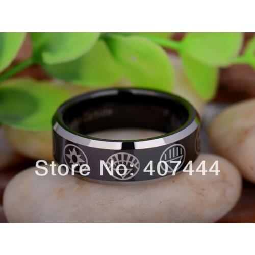 Free Shipping YGK JEWELRY Hot Sales 8MM Black Two Tone Green Lantern Darkest Night Tungsten Carbide Wedding Ring