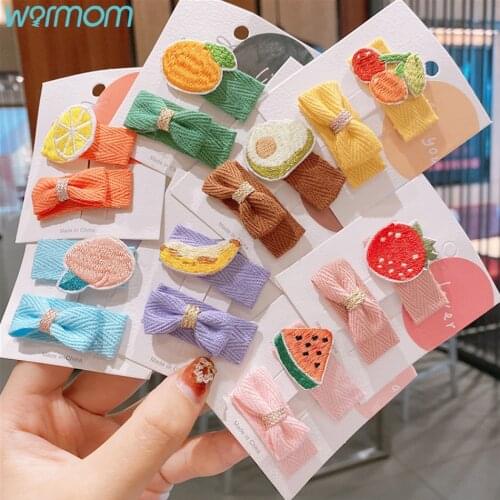 Warmom 2pcs/lot Cotton Snap Hair Clips for Girls Toddlers Fruit Ornaments Hairpin Floral Printed Barrettes Kids Hair Accessories