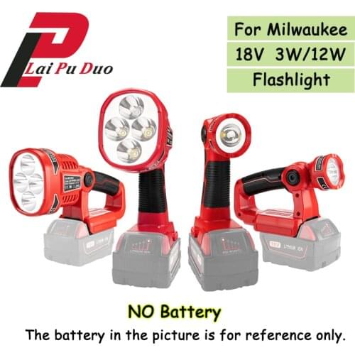 For Milwaukee(NO Battery,NO Charger)Pistol/Portable 3W/12W 18V LED Lighting Li-Ion Battery USB Outdoor Emergency Lighting