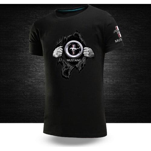 Summer Men Mustang Car Logo Tees Customize Male Mans Cotton Hip Hop College Print Tops Short Sleeves T shirt