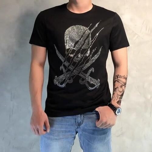Europes new top T-shirt shirt casual luxury rhinestones mens fitness designer high quality fashion slim short sleeves