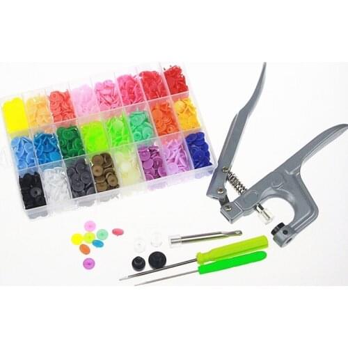 24Colors 360sets T5 Round Plastic Resin Snaps Button Fasteners Press Stud Button Garment Accessories for Baby+ Metal Plier Tool