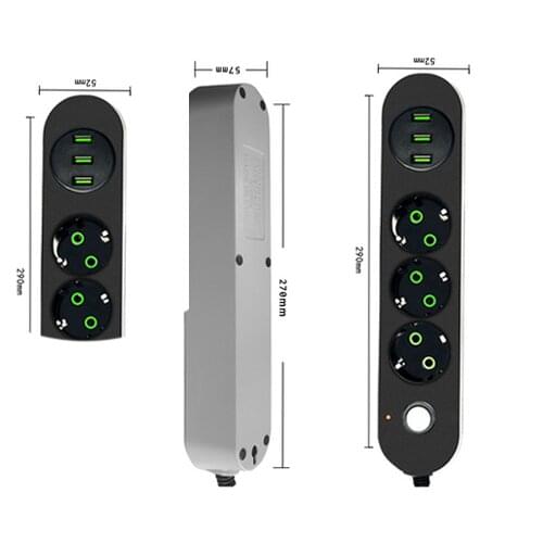 Round pin EU Rus plug extension power strip socket 1.8m universal socket with USB charging port cable 3pcs USB power strip