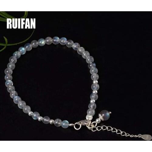 Trendy Natural Gray Moonstones Beads 925 Sterling Silver Strand Bracelets for Women S925 Fine Jewelry Accessories Gift YBR065