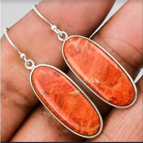 Red Earrings for Women Natural Stone Drop Earrings Female Oval Round Fashion Drop Earrings Jewelry Gift Trendy Alloy HJUEY