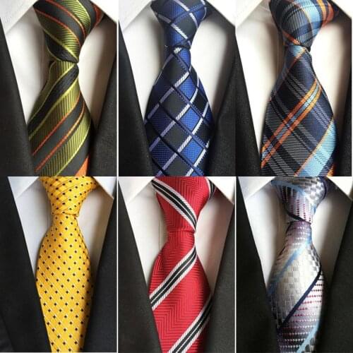 Ricnais Fashion 8cm Silke Mens Tie Red Yellow Striped Plaid Jacquard Necktie Suit Men Business Wedding Party Foamal Neck Ties