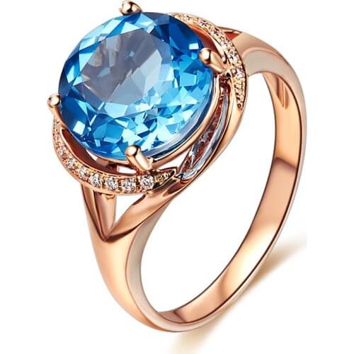 MOONROCY Crystal Ring Rose Gold Color Blue Party Wedding Rings Round Jewelry Wholesale for Women Girls Gift Dropshipping