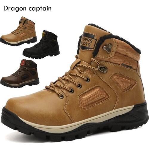 Dragon captain new mens Martin boots mens tooling boots outdoor hiking boots high top plus velvet warm leather boots