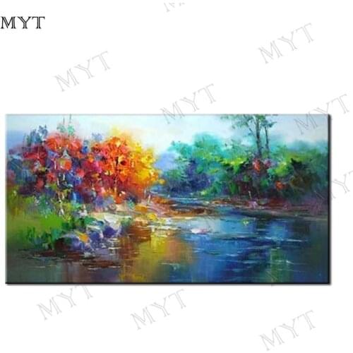 MYT 100% Handpainted Paintings For Painting Hot Selling High Quality Handmade Abstract Lake Oil Painting On Canvas Hand-painted