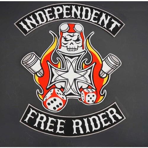 Independent Free Rider MC Large Embroidery Punk Biker Patch Sticker for Clothing Hat Bags Iron on Backing