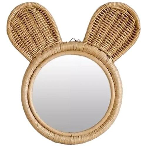 Wall-Mounted Mirror Handmade Natural Rattan Makeup Mirror Cute Monkey Shape Mirror Home Bathroom Decoration
