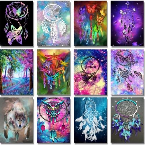 New Diy Diamond Painting Animal "wolf Dream Catcher" Needlework Crafts Full Drill Diamond Embroidery Wind Chimes Home Decor Gift