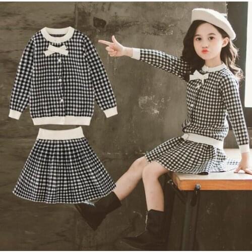 2021 Autumn Winter Children Clothing Set Kids Girls Knitted Tops+Skirt 2pcs Sets Baby Girl Clothes Suits Outfits Girls Tracksuit
