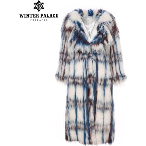 WINTER PALACE 2019 new Womens Fox Coat Long Color Matching Knit Suit collar Cropped Sleeve Fur Coat Warm Fox Fur Coat In Winter