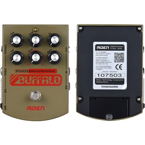MOEN Electric Guitar Effects Pedal Buffalo Speaker Simulator with DI Low/ Mid/ High Tone Gain Volume Freq