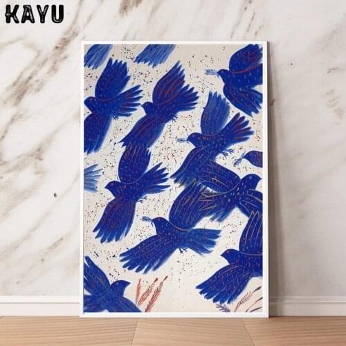 Alecos Fassianos Poster Wall Art Canvas Print Blue Birds of Paradise Fine Art Painting Wall Picture for Living Room Home Decor