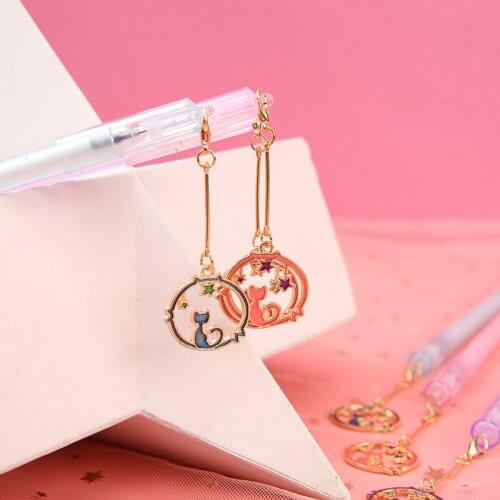 36PCS Creative Shape Plastic Cat Pen Look Up At The Stars Empty 0.5mm Black Ink Gel Pen Student Stationery Supplies