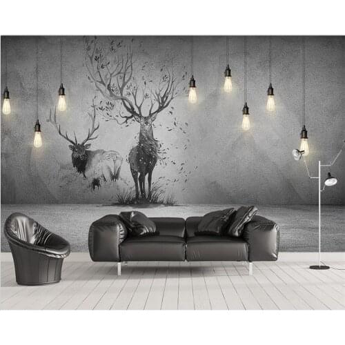 Custom Mural Nordic 3D papel de pared Chandelier Elk Background Wall Living Room Bedroom Restaurant Hotel Decorative Painting