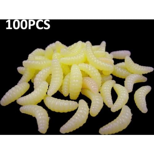 100PCs Fishing Lure Maggot Grub Yellow Bread Bug Worms Baits 2.4cm 0.5g Soft Simulation Bait Maggot Grub Worms Fishing Tackle