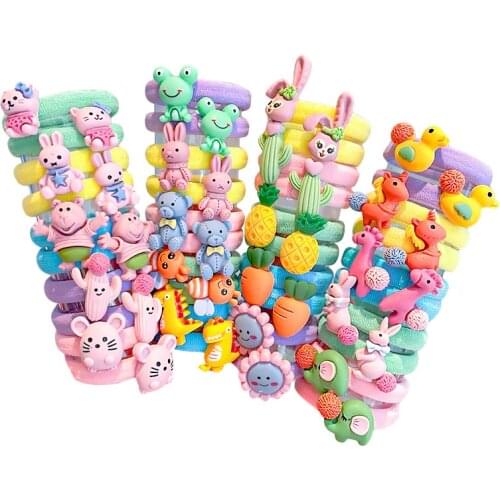 10pcs Cute Animal Fruit Nylon Elastic Hair Bands for Girls Baby Ponytail Holder Rubber Gum Scrunchies Children Hair Accessories