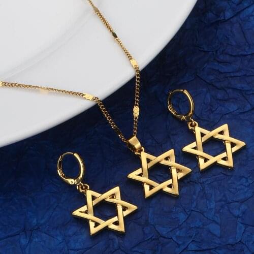 Gold Color Israel Star Hexagram Pendant Necklaces Earrings Magen David Tantrism Jewish Star Jewelry