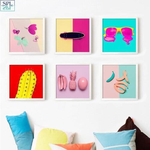 SPLSPL Gold Yellow Pink Pineapple Fruit Posters Wall Art Canvas Painting Nordic Wall Pictures For Kitchen Room Framed