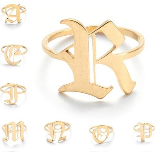 Old English A-Z Letter Initial Rings For Women Men Rose Gold Silver Color Stainless Steel Male Female Open Adjustable Ring 2021