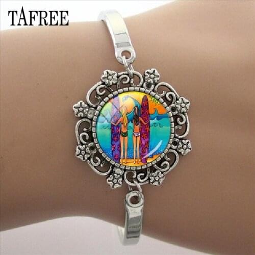 TAFREE Simple Surf Ocean Wave surfing bracelet Lace bangle Glass Dome Handmade bangle Bracelet for women Jewelry SF42